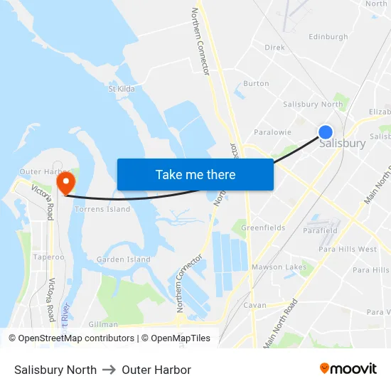 Salisbury North to Outer Harbor map