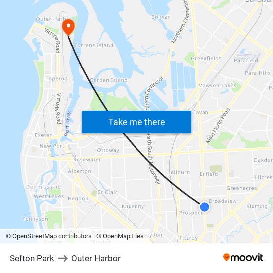 Sefton Park to Outer Harbor map