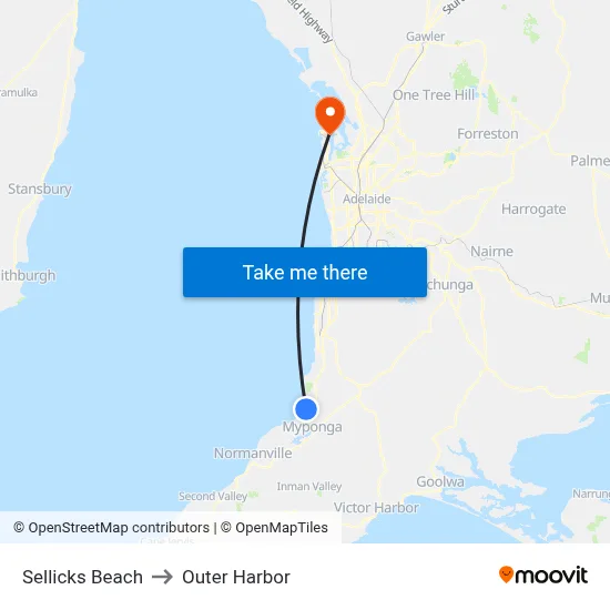 Sellicks Beach to Outer Harbor map