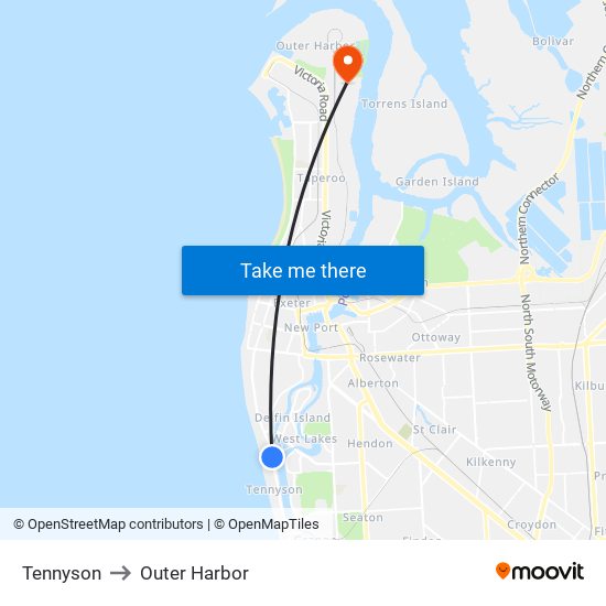 Tennyson to Outer Harbor map