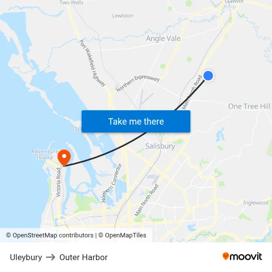 Uleybury to Outer Harbor map