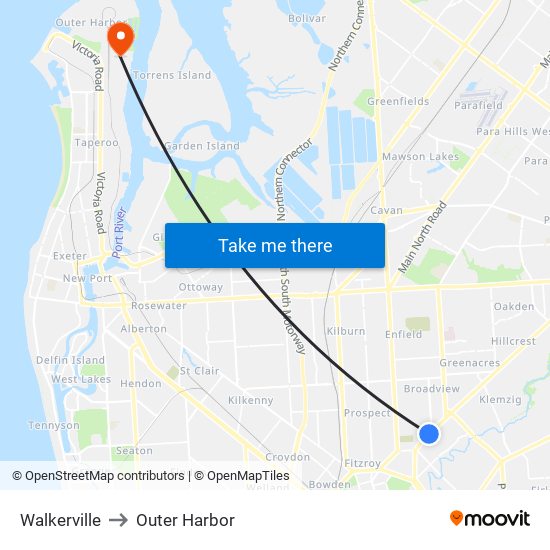 Walkerville to Outer Harbor map