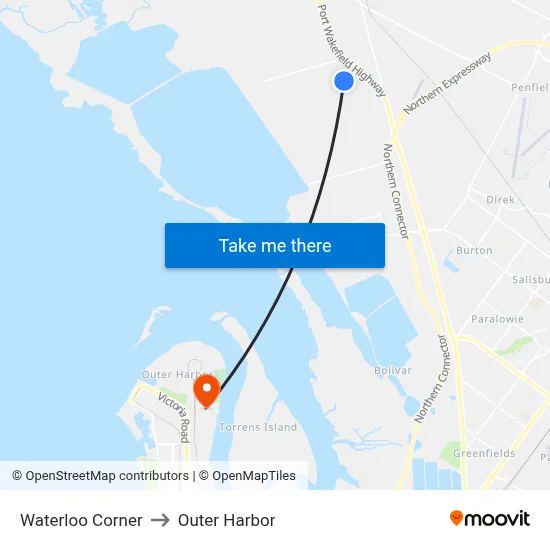 Waterloo Corner to Outer Harbor map