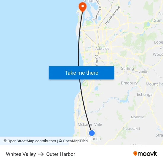 Whites Valley to Outer Harbor map