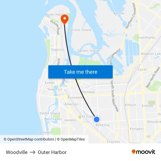 Woodville to Outer Harbor map