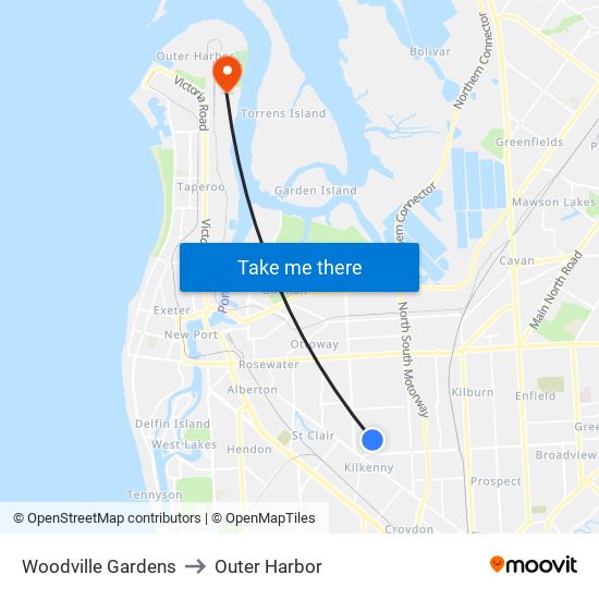 Woodville Gardens to Outer Harbor map