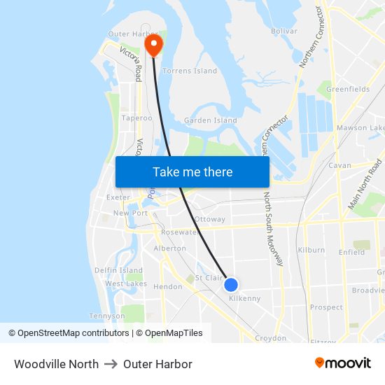 Woodville North to Outer Harbor map