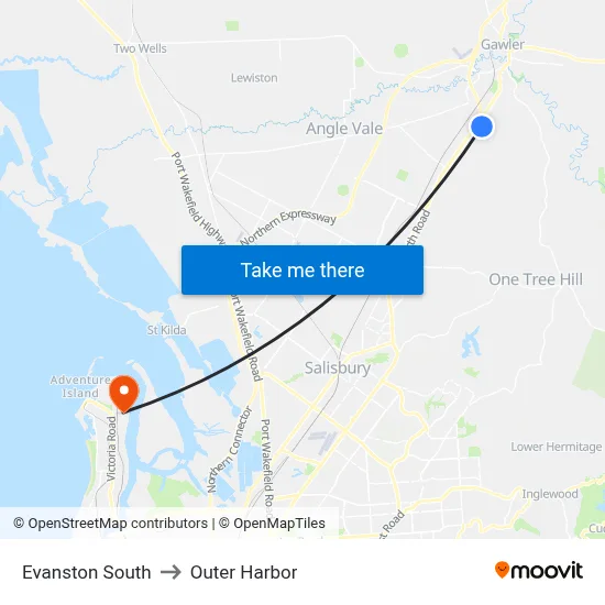 Evanston South to Outer Harbor map