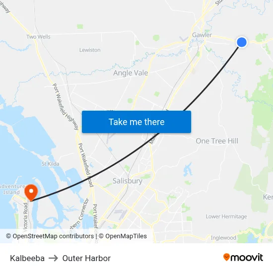 Kalbeeba to Outer Harbor map