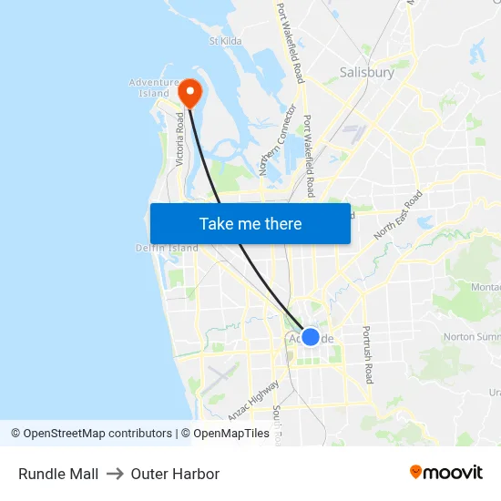 Rundle Mall to Outer Harbor map