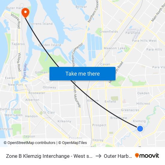 Zone B Klemzig Interchange - West side to Outer Harbor map