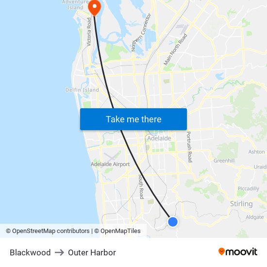 Blackwood to Outer Harbor map