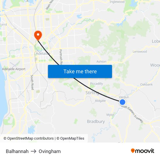 Balhannah to Ovingham map