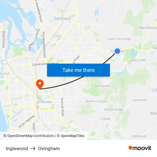 Inglewood to Ovingham map