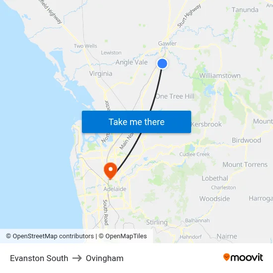 Evanston South to Ovingham map
