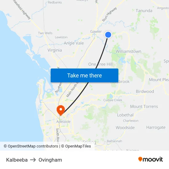 Kalbeeba to Ovingham map