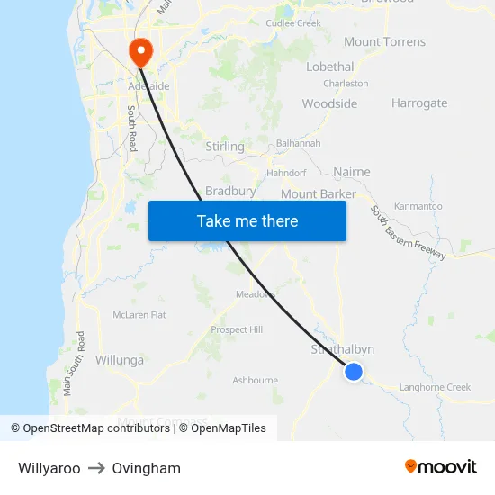 Willyaroo to Ovingham map
