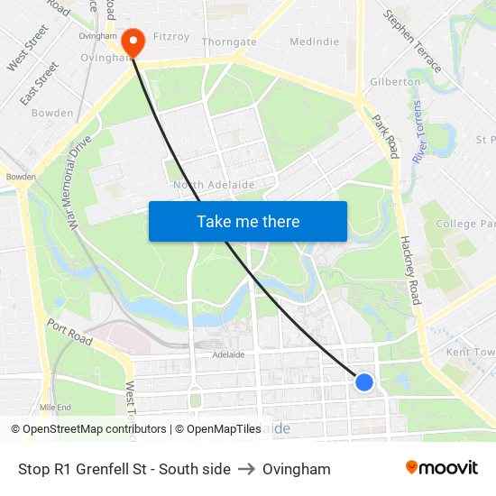 Stop R1 Grenfell St - South side to Ovingham map