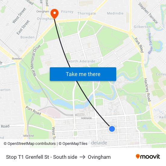 Stop T1 Grenfell St - South side to Ovingham map