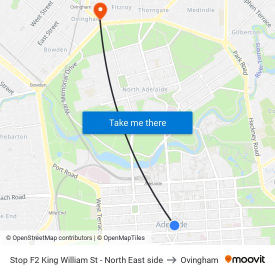 Stop F2 King William St - North East side to Ovingham map