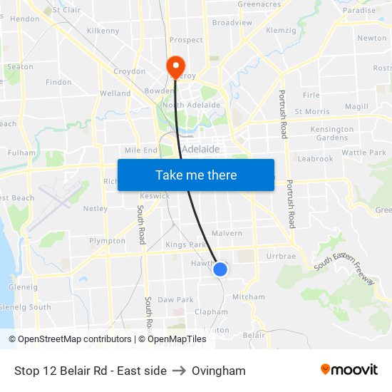 Stop 12 Belair Rd - East side to Ovingham map