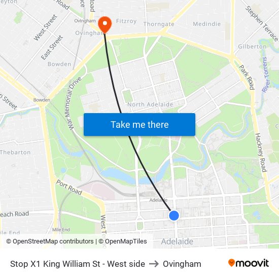 Stop X1 King William St - West side to Ovingham map