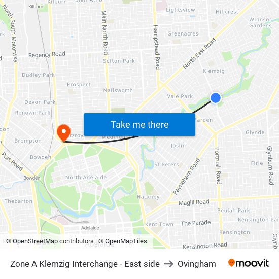 Zone A Klemzig Interchange - East side to Ovingham map