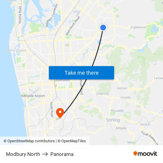 Modbury North to Panorama map