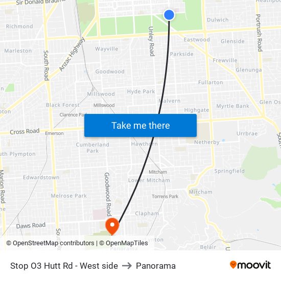 Stop O3 Hutt Rd - West side to Panorama map