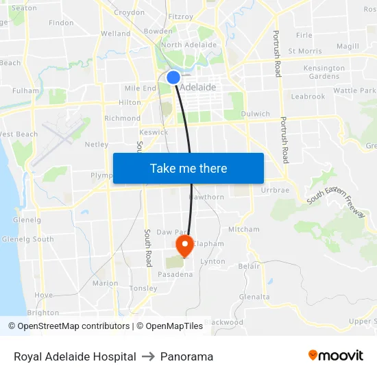 Royal Adelaide Hospital to Panorama map