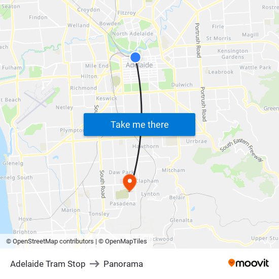 Adelaide Tram Stop to Panorama map