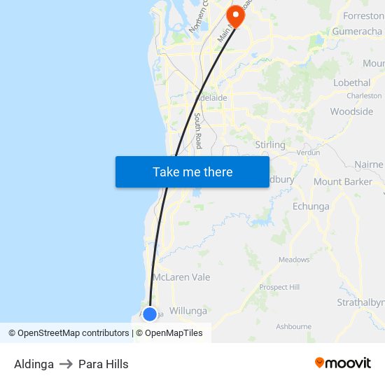 Aldinga to Para Hills map