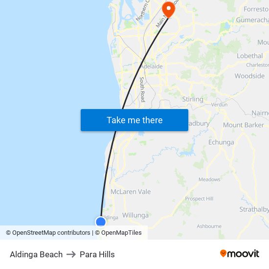 Aldinga Beach to Para Hills map