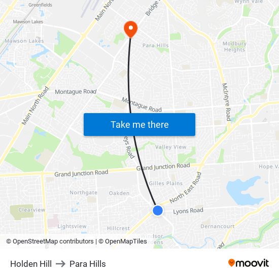 Holden Hill to Para Hills map