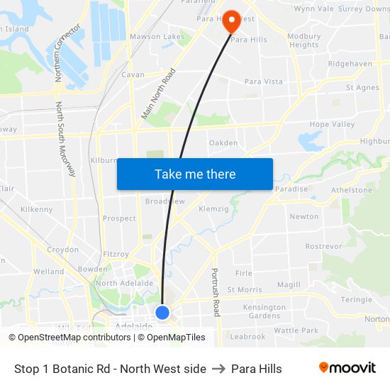 Stop 1 Botanic Rd - North West side to Para Hills map