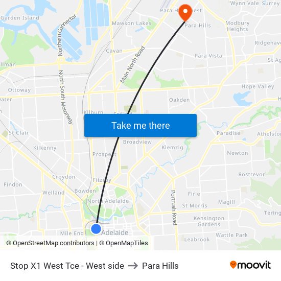 Stop X1 West Tce - West side to Para Hills map