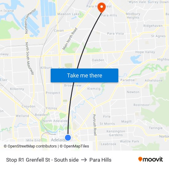 Stop R1 Grenfell St - South side to Para Hills map