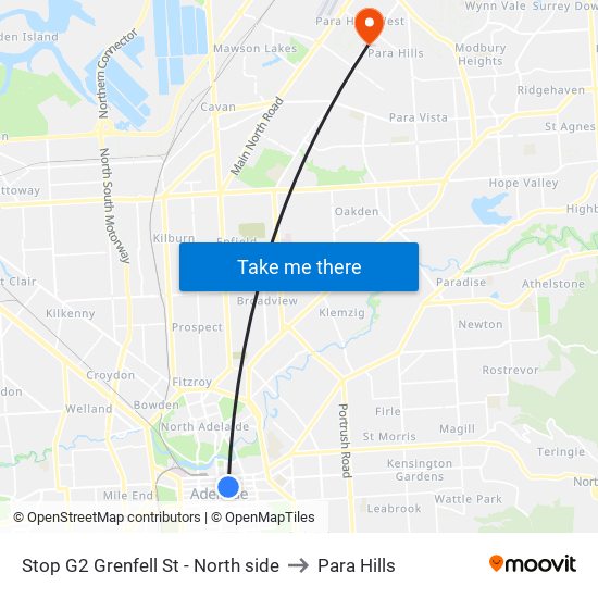 Stop G2 Grenfell St - North side to Para Hills map