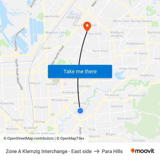 Zone A Klemzig Interchange - East side to Para Hills map