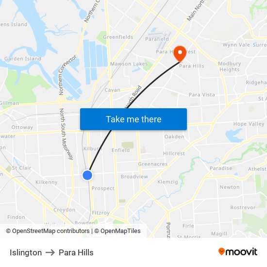 Islington to Para Hills map