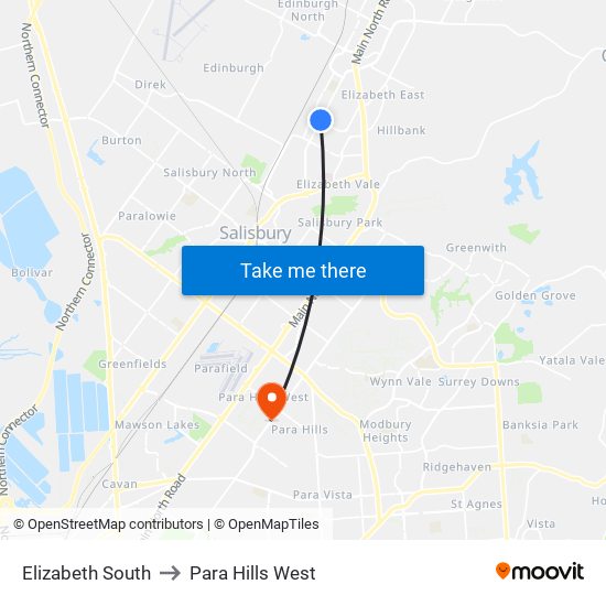 Elizabeth South to Para Hills West map