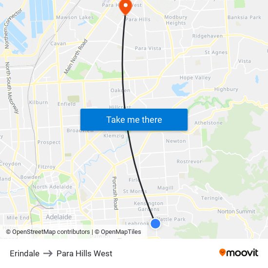 Erindale to Para Hills West map