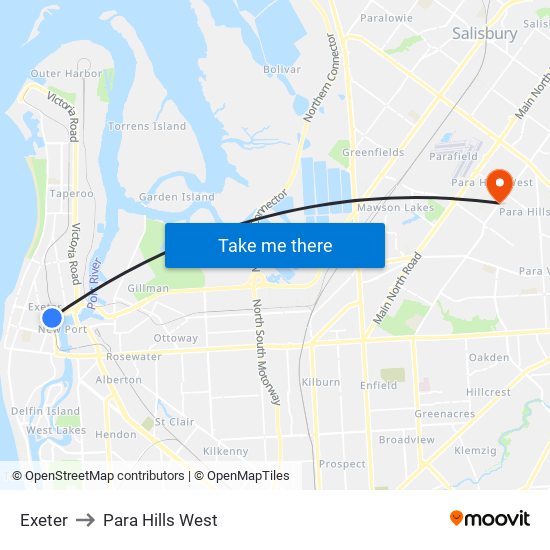 Exeter to Para Hills West map