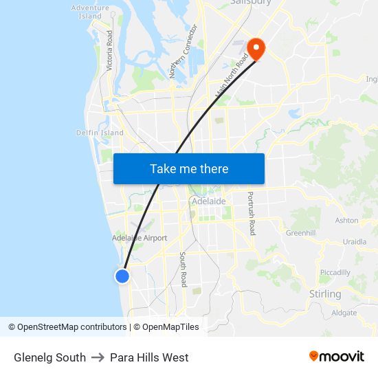Glenelg South to Para Hills West map