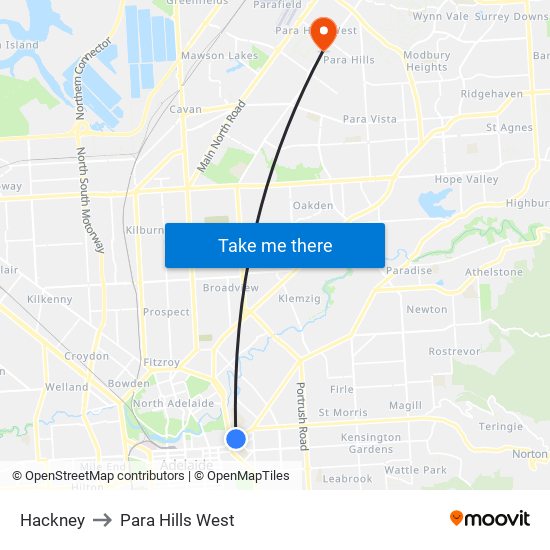 Hackney to Para Hills West map