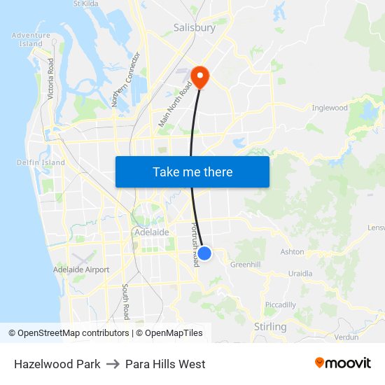 Hazelwood Park to Para Hills West map