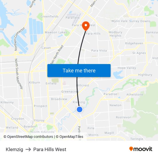 Klemzig to Para Hills West map