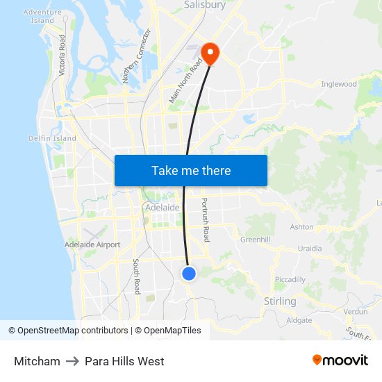 Mitcham to Para Hills West map