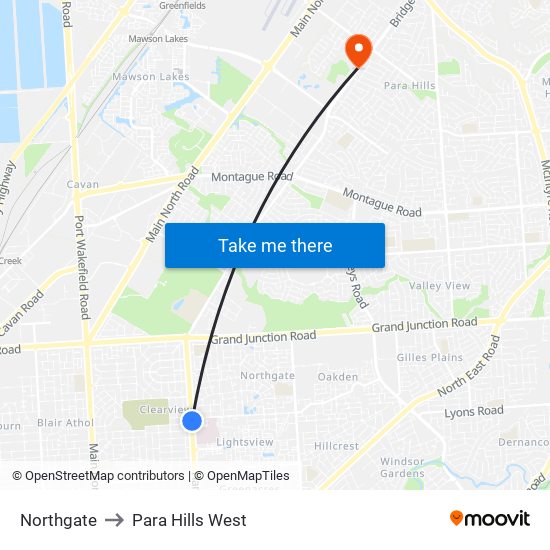 Northgate to Para Hills West map