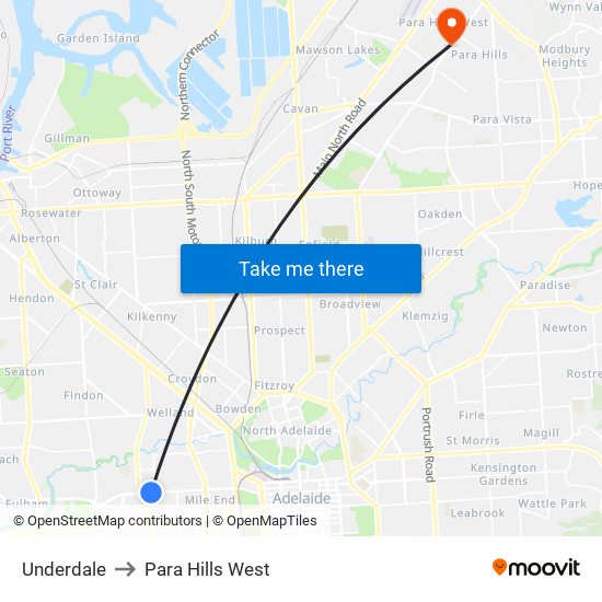 Underdale to Para Hills West map